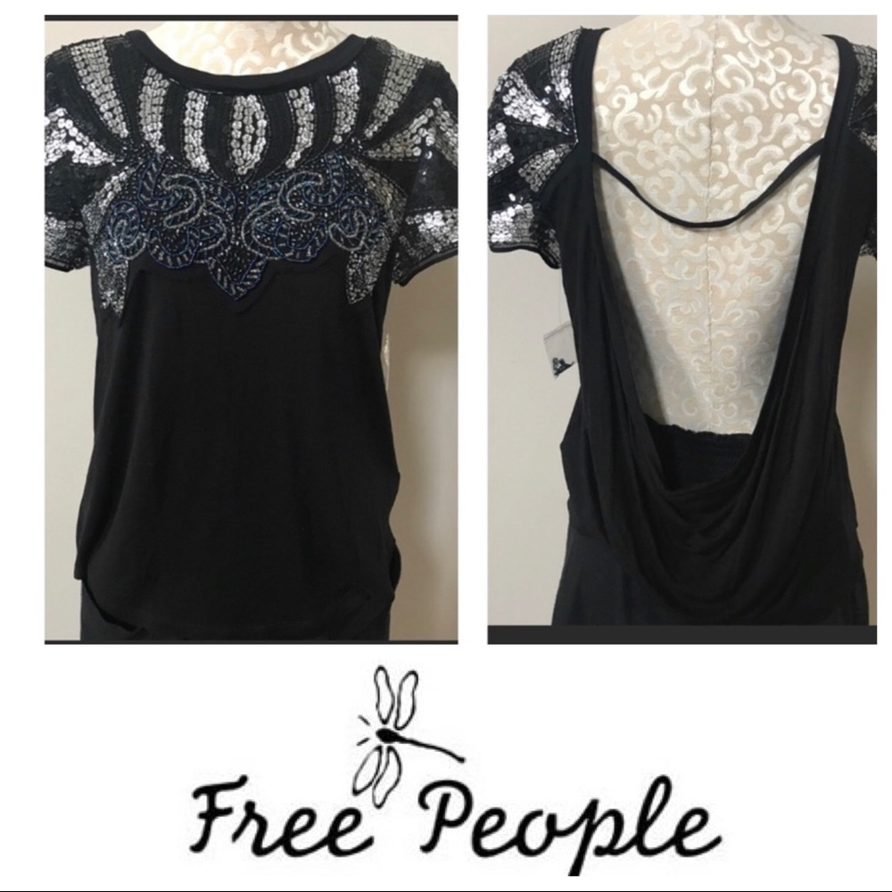 Free People Drape Back Sequin Top